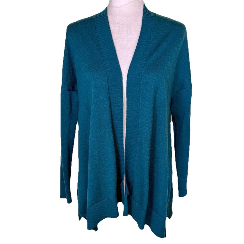 Loft Women’s Teal Open Front Wool Blend Cardigan Minimalist‎ Layering Classic Sm